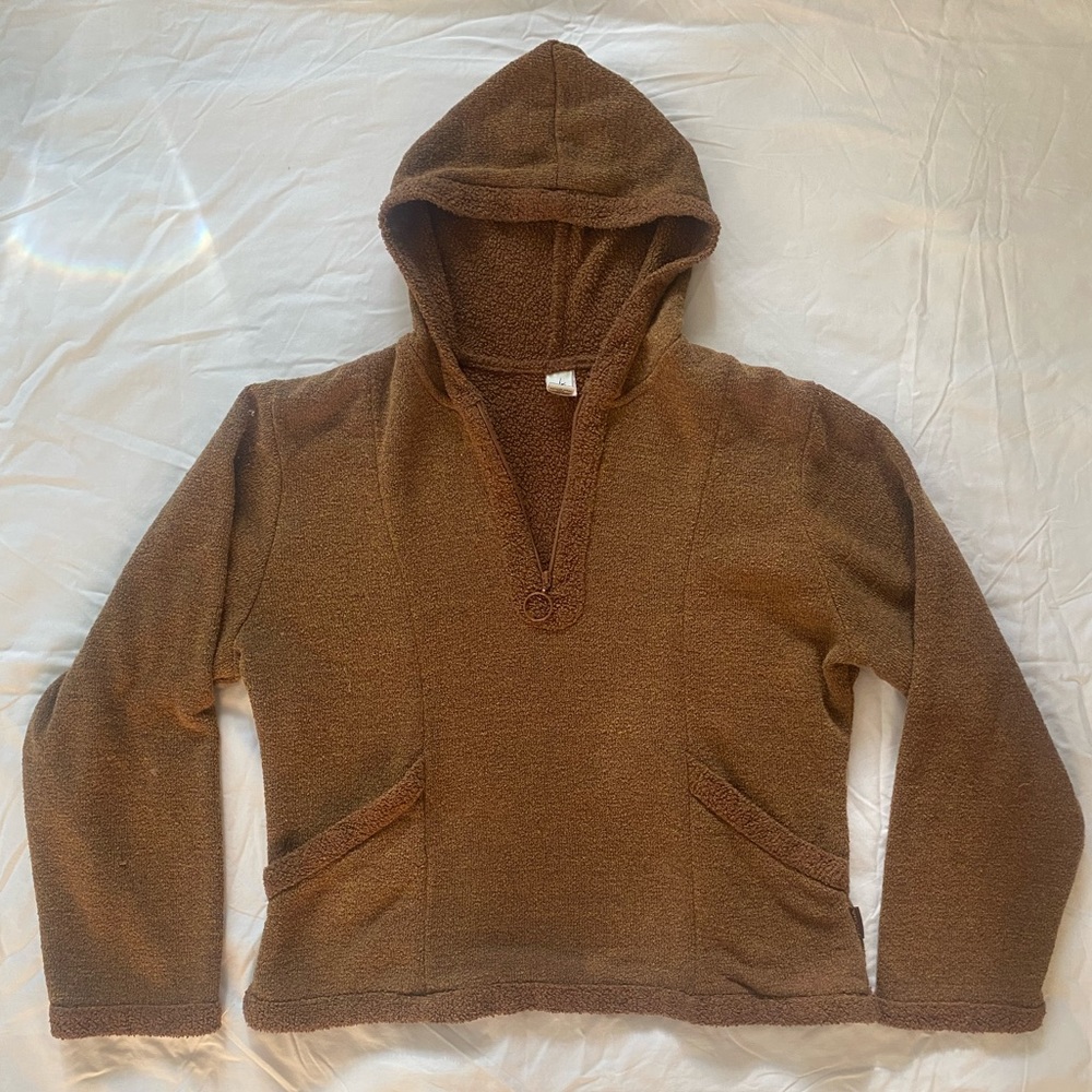 Prana Brown Terry Cloth Quarter Zip Hoodie Large